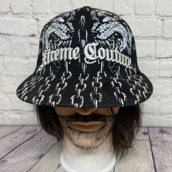 Xtreme Couture Baseball Hat Cap Stretch Fit Black Size L/XL Animal Print Wolf - Picture 1 of 8
